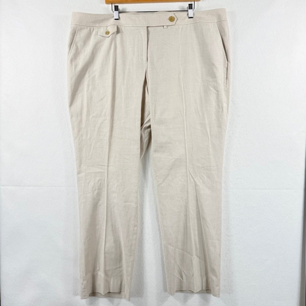 Talbots Trousers Womens 22 Beige Linen Blend Quiet Luxury Classic Coastal Chic